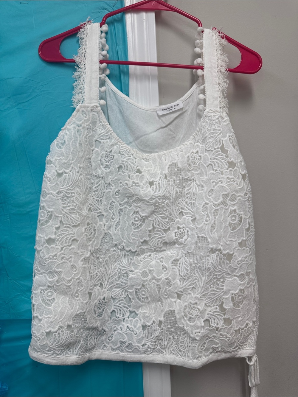 Girls' White Lace Formal Dress with Pom-Trim Straps NWOT